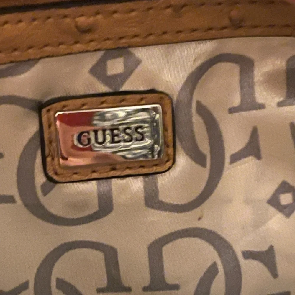 GUESS Enchanted Faux Ostrich Leather Tan and Silver Hobo Bag
